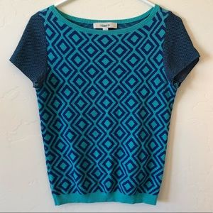 LOFT Blue & Teal Sweater Top w/Contrasting Sleeves